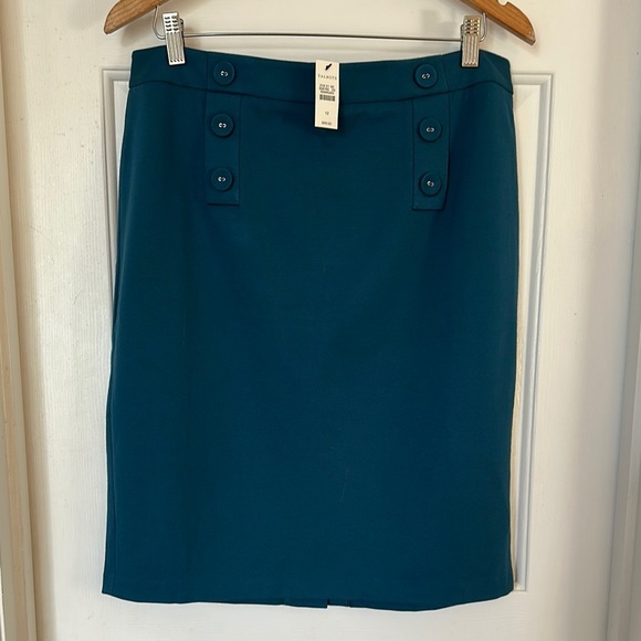 NWT Talbots teal pencil skirt button detail size 12 - Picture 1 of 5